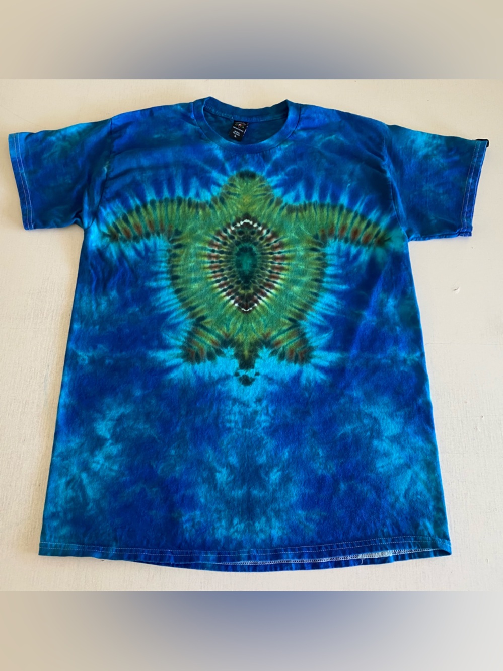 Unisex Tie-Dye handmade Turtle, heard, mushroom Graphic Tee - Blue, Green, red.